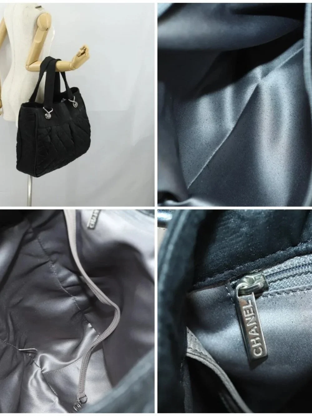CHANEL Matelasse Tote Bag Coated Canvas Black Silver CC Auth 160260